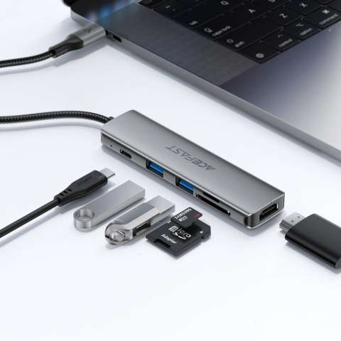 Hub USB Acefast J18 stacja dokująca USB-C 6w1 HDMI 4K 60Hz PD90W - szara