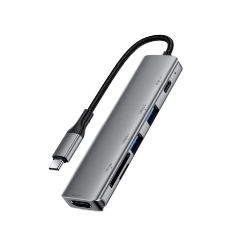 Hub USB Acefast J18 stacja dokująca USB-C 6w1 HDMI 4K 60Hz PD90W - szara