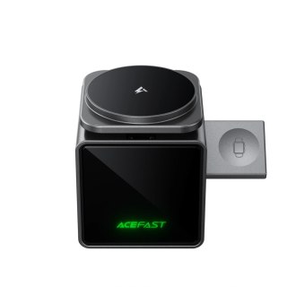 Ładowarka indukcyjna Acefast E34 22,5W 3w1 z wbudowanym kablem na smartfon słuchawki smartwatch - szara