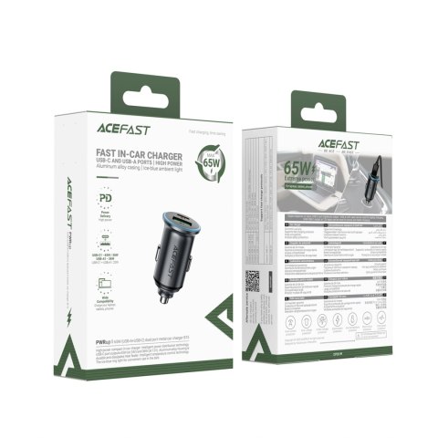 Ładowarka samochodowa Acefast B15 65W USB-A + USB-C - szara