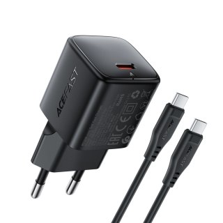 Ładowarka sieciowa Acefast A118 30W GaN USB-C z kablem USB-C do Lightning 1.2m - czarna
