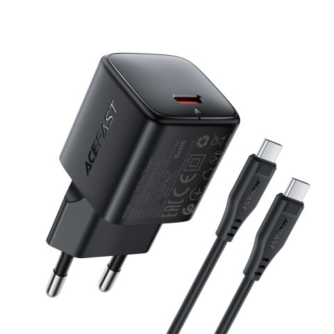 Ładowarka sieciowa Acefast A118 30W GaN USB-C z kablem USB-C do Lightning 1.2m - czarna