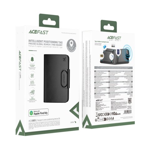 Lokalizator Bluetooth Acefast S6 w formie etui na paszport kompatybilny z Apple Find My - czarny