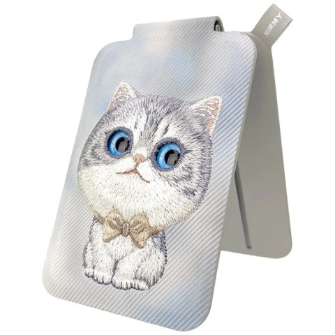 Portfel Magnetyczny Nimmy New Big-Eye Cute Pets 2.0 Cat ze stojakiem na telefon - szary