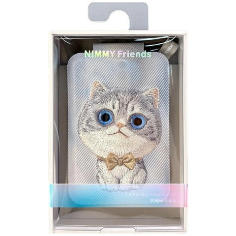 Portfel Magnetyczny Nimmy New Big-Eye Cute Pets 2.0 Cat ze stojakiem na telefon - szary