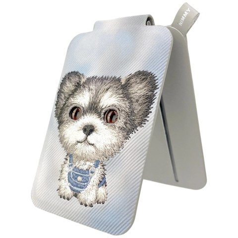 Portfel Magnetyczny Nimmy New Big-Eye Cute Pets 2.0 Dog ze stojakiem na telefon - szary