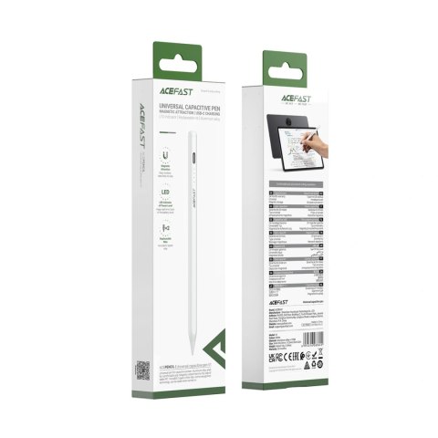Rysik stylus pojemnościowy Acefast V1 uniwersalny z 2 wymiennymi końcówkami - biały