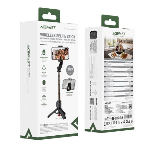 Selfie stick Acefast E42 z automatycznym statywem i pilotem Bluetooth 63 cm - czarny