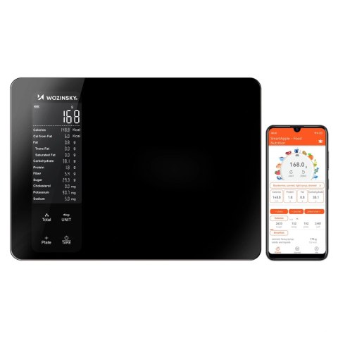 Waga kuchenna Wozinsky WIK-16 inteligentna z wyświetlaczem cyfrowym Bluetooth aplikacja - czarna