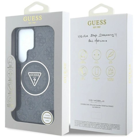 Etui Guess 4G Glitter Triangle Buttons MagSafe na Samsung Galaxy S25 Ultra czarny