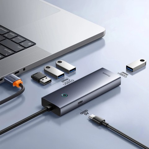 Hub USB-A Baseus UltraJoy Series 4xUSB-A 3.0 1xUSB-C 5V 50cm - szary