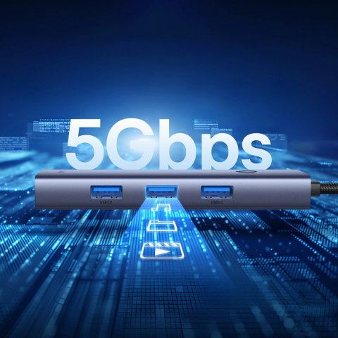 Hub USB-A Baseus UltraJoy Series 4xUSB-A 3.0 1xUSB-C 5V 50cm - szary