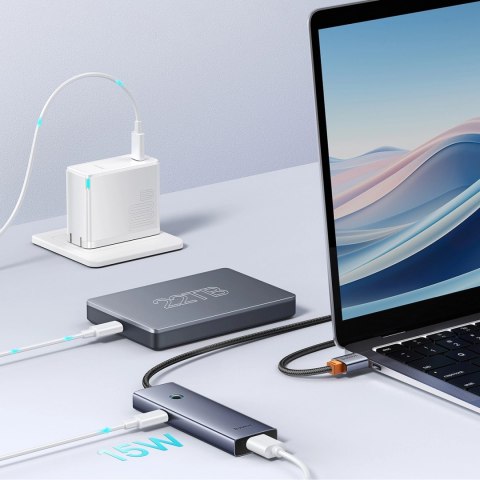 Hub USB-A Baseus UltraJoy Series 4xUSB-A 3.0 1xUSB-C 5V 50cm - szary