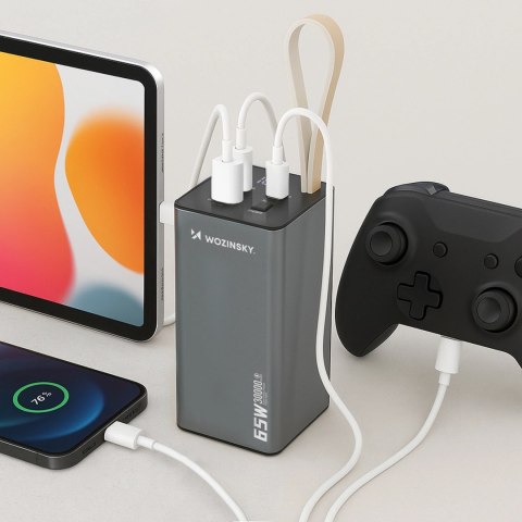 Powerbank Wozinsky K65+ 65W 30000mAh 2x USB-C, 1x USB-A 65W - szary