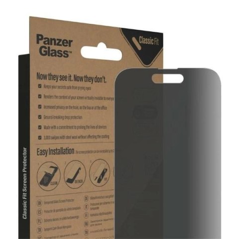 Szkło PanzerGlass Classic Fit prywatyzujące antybakteryjne na iPhone 14 Pro