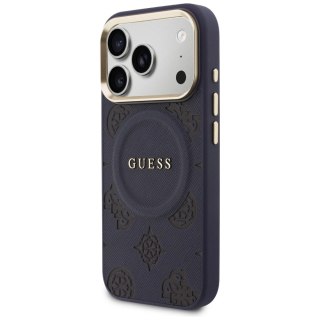 Etui Guess Peony Hot Stamp MagSafe na iPhone 17 Pro - niebieskie