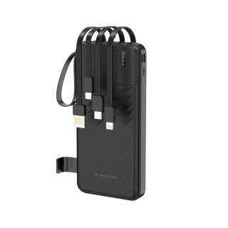 Powerbank Wozinsky W11-B 10000mAh 10W z wbudowanymi kablami i latarką - czarny