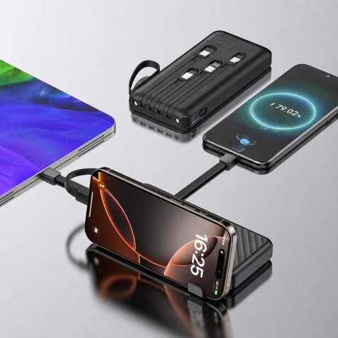 Powerbank Wozinsky W11-B 10000mAh 10W z wbudowanymi kablami i latarką - czarny