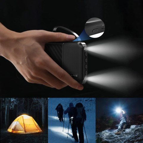 Powerbank Wozinsky W11-B 10000mAh 10W z wbudowanymi kablami i latarką - czarny
