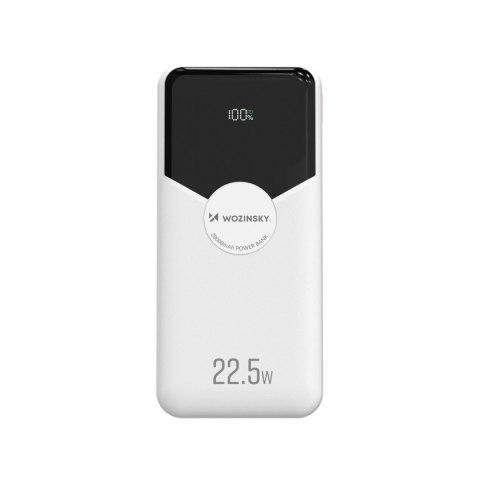 Powerbank Wozinsky WFC-15W 20000mAh 22,5W PD20W z wbudowanymi kablami Lightning i USB-C - biały