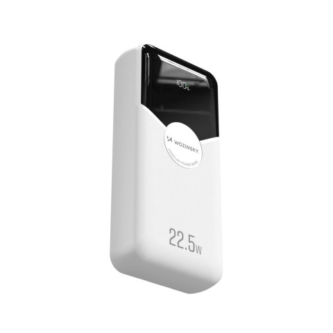 Powerbank Wozinsky WFC-15W 20000mAh 22,5W PD20W z wbudowanymi kablami Lightning i USB-C - biały