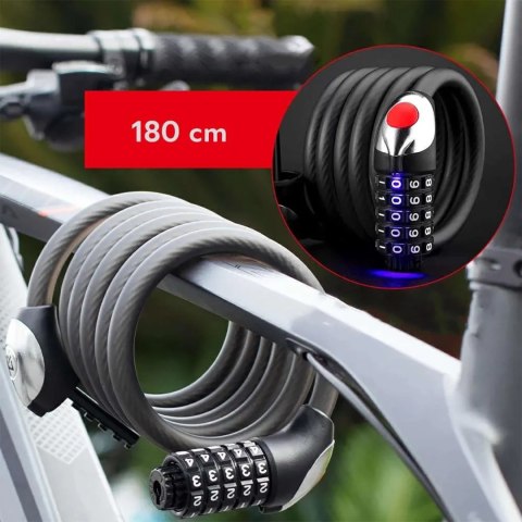 Zapięcie rowerowe Rockbros RKS531 - linka stalowa, szyfr 5-cyfrowy + LED, 180 cm