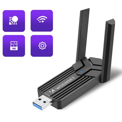 Adapter Wozinsky WAX-1800 dwupasmowy bezprzewodowy USB 3.0 WiFi 6 - czarny
