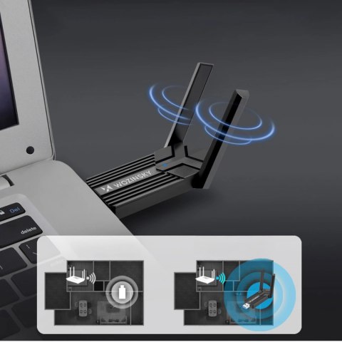 Adapter Wozinsky WAX-1800 dwupasmowy bezprzewodowy USB 3.0 WiFi 6 - czarny