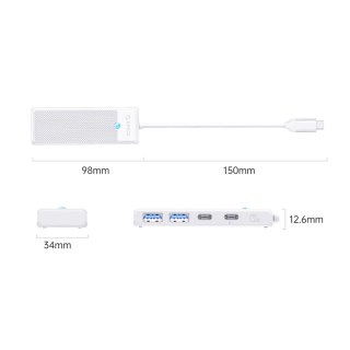 Hub USB Orico PAPW2AC-C3 4-portowy 2x USB-A 3.0 1x USB-C 3.0 z ładowaniem USB-C PD 100 W 0,15 m - biały