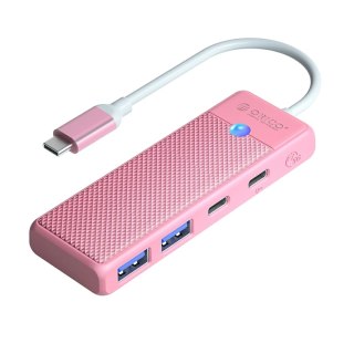Hub USB Orico PAPW2AC-C3-C3 4-portowy 2x USB-A 3.0 1x USB-C 3.0 z ładowaniem USB-C PD 100 W 0,15 m - różowy