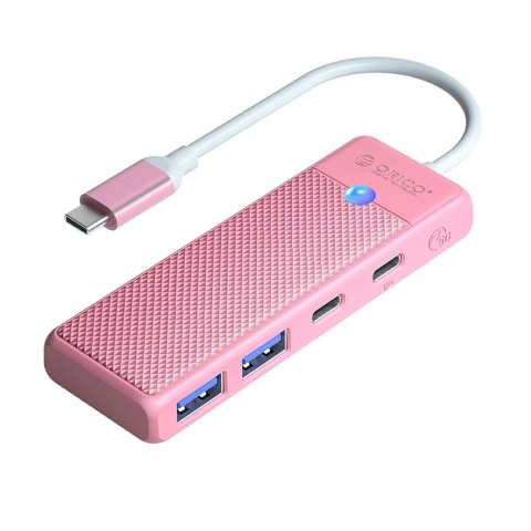 Hub USB Orico PAPW2AC-C3-C3 4-portowy 2x USB-A 3.0 1x USB-C 3.0 z ładowaniem USB-C PD 100 W 0,15 m - różowy