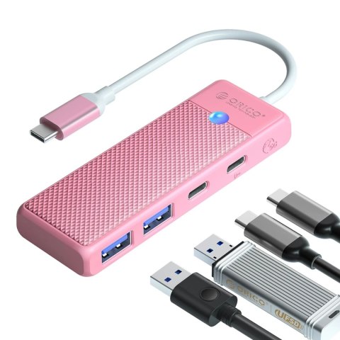 Hub USB Orico PAPW2AC-C3-C3 4-portowy 2x USB-A 3.0 1x USB-C 3.0 z ładowaniem USB-C PD 100 W 0,15 m - różowy