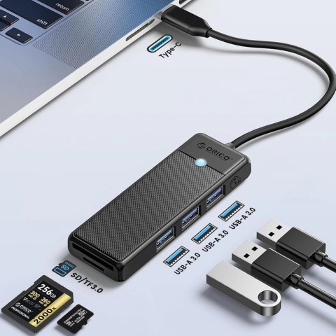 Hub USB Orico PAPW3AT-C3 4-portowy 3x USB-A 3.0 z czytnikiem kart microSD/SD 0,15 m - czarny