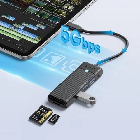 Hub USB Orico PAPW3AT-C3 4-portowy 3x USB-A 3.0 z czytnikiem kart microSD/SD 0,15 m - czarny