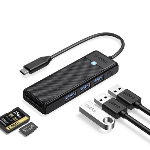 Hub USB Orico PAPW3AT-C3 4-portowy 3x USB-A 3.0 z czytnikiem kart microSD/SD 1 m - czarny