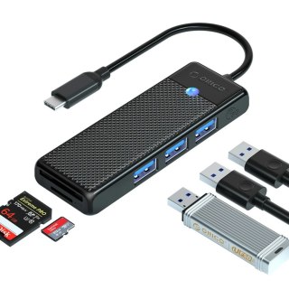 Hub USB Orico PAPW3AT-U3 4-portowy 3x USB-A 3.0 z czytnikiem kart microSD/SD 1,8 m - czarny