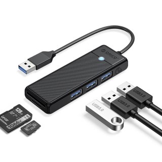 Hub USB Orico PAPW3AT-U3 4-portowy 3x USB-A 3.0 z czytnikiem kart microSD/SD 1 m - czarny