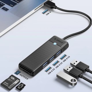 Hub USB Orico PAPW3AT-U3 4-portowy 3x USB-A 3.0 z czytnikiem kart microSD/SD 1 m - czarny