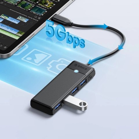Hub USB Orico PAPW4A-C3 4-portowy 4x USB-A 3.0 0,15 m - czarny
