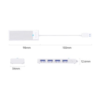 Hub USB Orico PAPW4A-U3 4-portowy 4x USB-A 3.0 0,15 m - biały