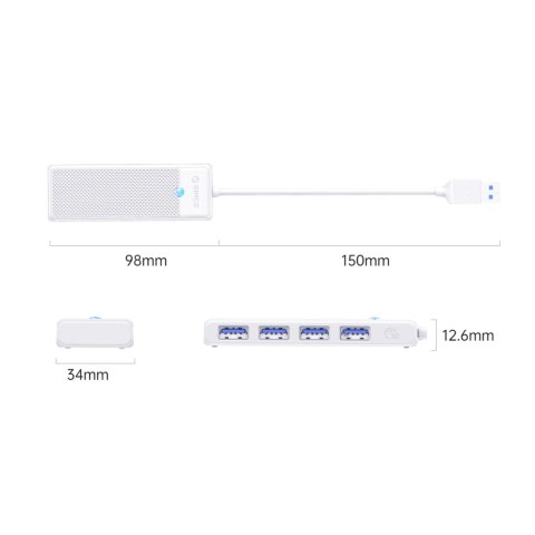 Hub USB Orico PAPW4A-U3 4-portowy 4x USB-A 3.0 0,15 m - biały