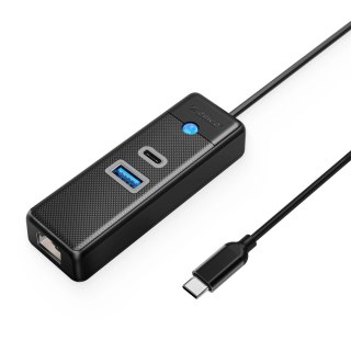 Hub USB Orico PW3UR25-C3 3-portowy 1x USB-A 3.0 1x USB-C 3.0 1x RJ45 2.5G Ethernet 0,5 m - czarny