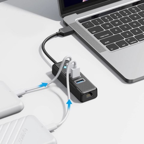 Hub USB Orico PW3UR25-U3 4-portowy 3x USB-A 3.0 1x RJ45 2.5G Ethernet 0,5 m - czarny