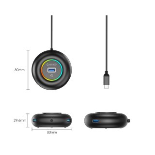Hub USB Orico YXR4-C3 RGB 4-portowy USB-A 3.0 z portem audio/mikrofonowym 0,3 m - czarny