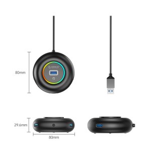 Hub USB Orico YXR4-U3 RGB 4-portowy USB-A 3.0 z portem audio/mikrofonowym 0,3 m - czarny