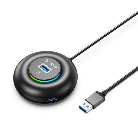Hub USB Orico YXR4-U3 RGB 4-portowy USB-A 3.0 z portem audio/mikrofonowym 1,8 m - czarny