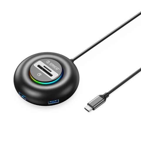 Hub USB Orico YXR5-C3 RGB 4-portowy USB-A 3.0 z czytnikiem SD i microSD 1,8 m - czarny