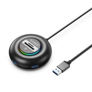 Hub USB Orico YXR5-U3 RGB 4-portowy USB-A 3.0 z czytnikiem kart SD i microSD 0,3 m - czarny