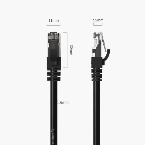 Kabel sieciowy Ethernet Orico PUG-C6 CAT6 1000Mbps RJ45 internetowy LAN okrągły 1 m - czarny