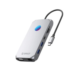 Stacja dokująca USB-C Orico XCR 12w1 RGB 3x USB-A 3.1 1x USB-A 2.0 1x USB-C PD 100 W 1x USB-C 3.1 1x HDMI 1.4 4K 30Hz 1x VGA 108